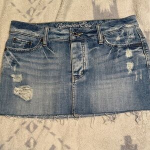 American Eagle Outfitters Frayed Denim Mini Skirt - Blue